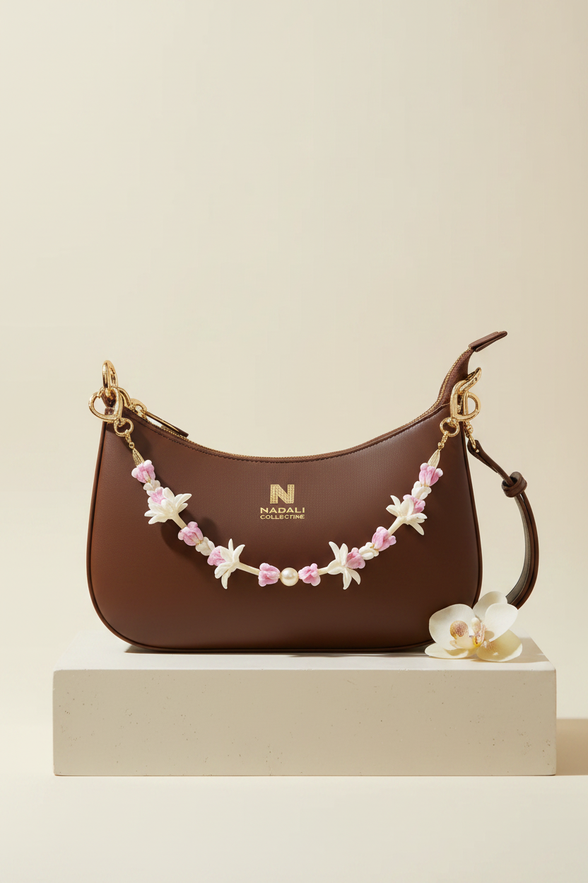 Na Hoku Handbag with Single Strand Lei:  Blooming Pikake/Crown Flower